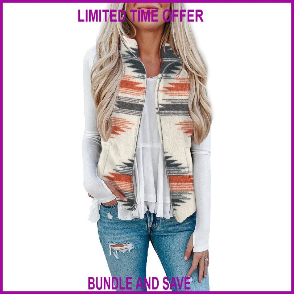 Women's Fuzzy Sherpa Fleece Vest Lightweight Zipper Cardigan with Pockets